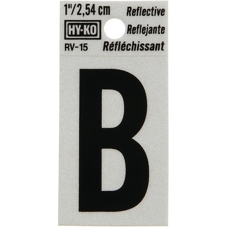 Hy-Ko Reflective Letter, Character: B, 1 in H Character, Black Character, Silver Background, Vinyl RV-15/B