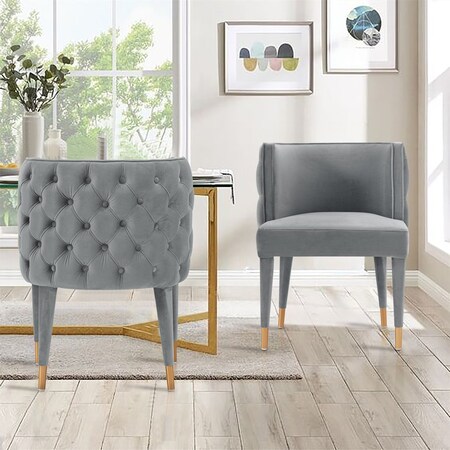 Manhattan Comfort Modern Maya Tufted Velvet Dining Chair in Grey, 2PK 2-DC079-GY