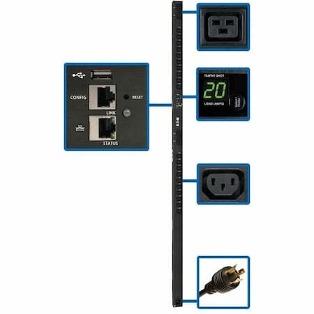 Eaton 3.7kW Single-Phase Switched PDU - LX Interface, 208/230V Outlets 20 C13 & 4 C19, PDUMV20HVNETLX