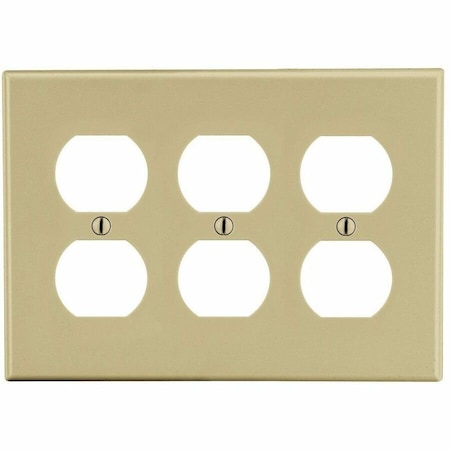 Hubbell Wiring Device-Kellems Duplex Receptacle Wall Plate, Number of Gangs: 3 Plastic, Satin Finish, Ivory P83I