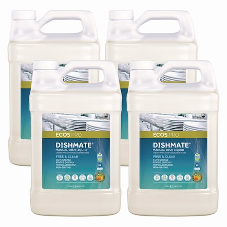 Ecos Pro Dishmate Manual Dish Liquid, Free and Clear, 1 gal Jug, 4PK PL972104CT