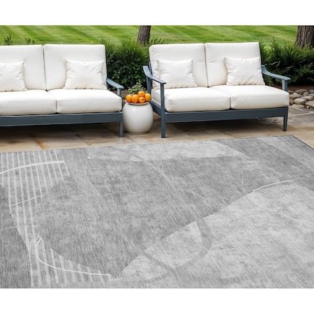 Homeroots 8' X 10' Gray Silver And Ivory Abstract Washable Indoor Outdoor Area Rug 587599