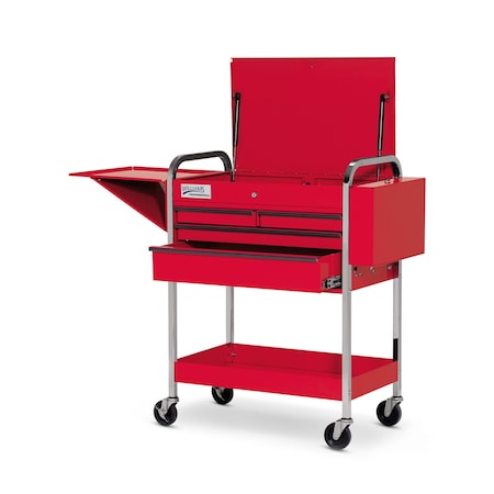 Williams Service Cart, 41", Red, 4 Drawer And Lid, 18 ga. Heavy Duty Steel, 4 Shelves, 41" L, 17" W, 36-7/32" H JHW50724