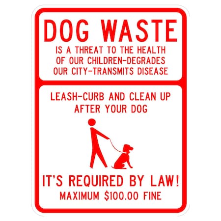 Sign Solutions Usa Dog Waste Maximum $100 Fine, 18 in W x Vertical Rectangle, Aluminum Sign DCS12HWT1824CUS00054