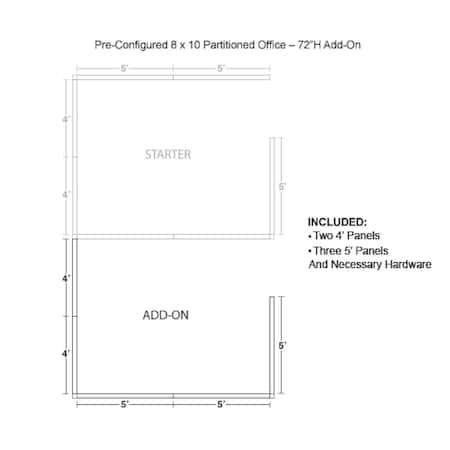 Global Industrial Interion Pre-Configured Office Cubicle, 8'W x 10'D x 72"H, Add-On Kit, Blue 236658BL