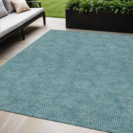 Homeroots 5' X 8' Teal Blue And Ivory Geometric Washable Indoor Outdoor Area Rug 602396