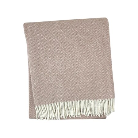 Homeroots 55" X 70" Dusty Rose And White Cotton Blend Woven Herringbone Plush Throw Blanket with Fringe 633084