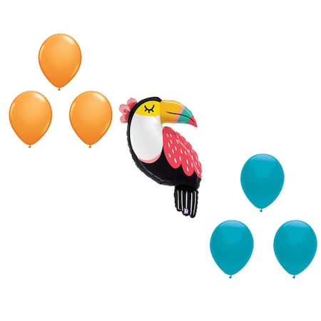 Loonballoon 39 Inch Summer Toucan Balloon Medium Shape Set, 39 Inch Summer Toucan Balloon and 6x latex 99503