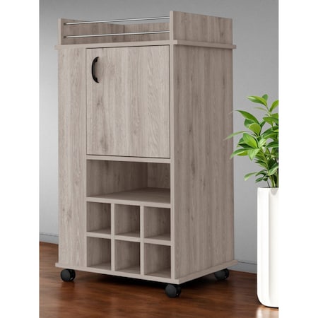Homeroots Light Gray Rolling Bar Cart With Wine Storage 535108