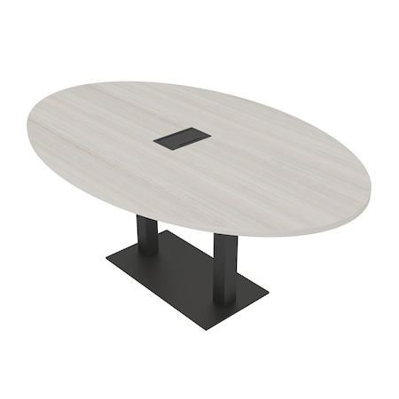 Skutchi Designs Oval Conference Table With Power Unit, 48 in W, 72 in L, Ivory HAR-OVL-48X72-DOU.BK-K458-EBLK