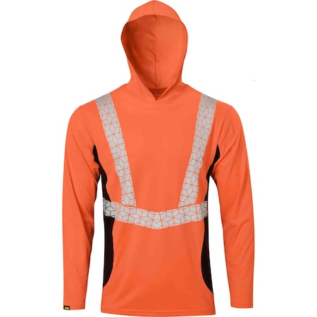 Ironwear Elastex Class 2 Hi Vis Evaporative Cooling Long Sleeve Hooded Shirt, Orange, 5X-Large 7153-O-B-5XL