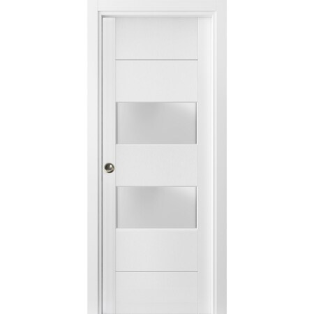 Sartodoors Sliding French Pocket Door 30 x 84 inches with Frosted Glass 2 lites, Lucia 4010 White Silk, Kit Tr LUCIA4010PD-WS-3084