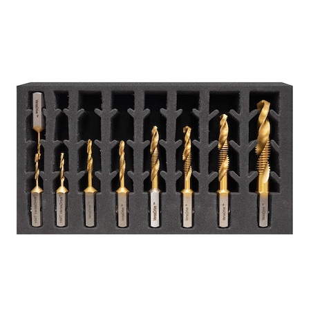Holemaker Technology HMT Versadrive Spiral Flute Combi Drill Tap Set, 4-4, 6-32, 8-32, 10-24, 12-24, 1/4, 5/16, 3/8, 1/2 301126-SET2