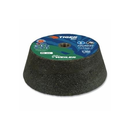 Weiler Tiger Flaring Cup Wheel, 6 in/4-3/4 in dia x 2 in T x 5/8 in-11 Arbor, 1-1/2 in Rim, 16 Grit, 5PK 804-68069
