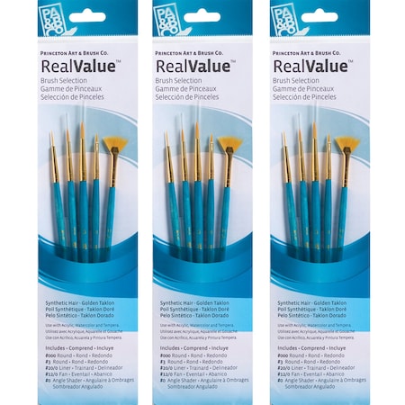 Princeton RealValue Brush Set, Gold Taklon Bristles, Short Handle Mixed Media Paintbrush, 4-Piece Set, 3PK PR9170