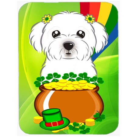 Carolines Treasures Maltese St. Patricks Day Glass Cutting Board- Large BB1952LCB
