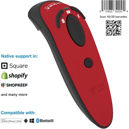 Socket Mobile Durascan D740, Universal Barcode Scanner, Red CX3740-2392