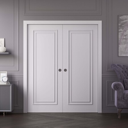 Sartodoors Sliding Double Pocket Doors 72x80 inches White Solid Core Modern Interior ROYAL9811DP-EMAL-72