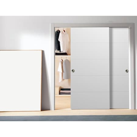Sartodoors Sliding Closet Bypass Doors, Planum 0770 Painted White Matte, Sturdy Rails Moldings Trims Hardware PLANUM0770DBD-WS-6484