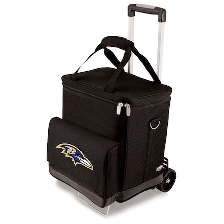 Picnic Time Family Of Brands NFL Baltimore Ravens - Cellar 6-Bottle Wine Carrier & Cooler Tote with Trolley 660-85-179-034-2