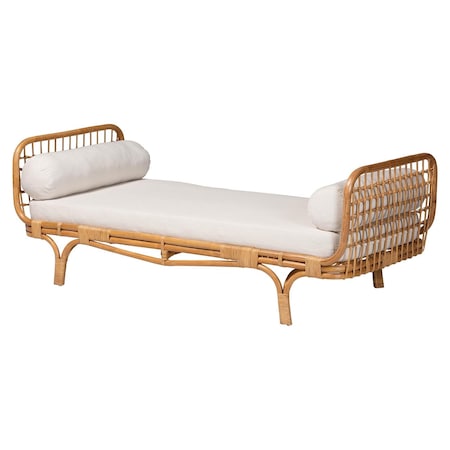 Bali & Pari Aiko Handwoven Natural Rattan Daybed with Cushion - Lounge Bed for Living Room, Bedroom, or Sunroom 259-14240-ZORO