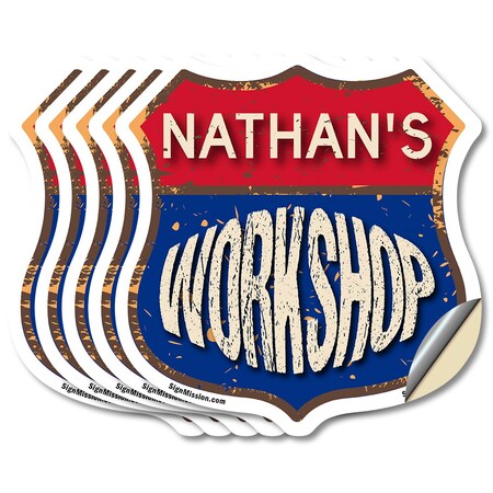 Signmission Nathan's Workshop, 6 inch X 6 inch, Vinyl Decal, 5PK SHI-D-5PACK-6-489-NATHAN