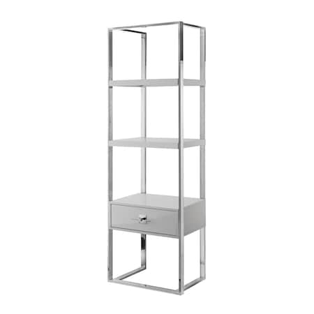 Homeroots 71" Light Gray Stainless Steel and Wood Three Tier Etagere Bookcase with A Drawer 544735