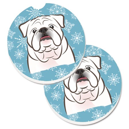 Carolines Treasures Snowflake White English Bulldog Set of 2 Cup Holder Car Coaster BB1654CARC