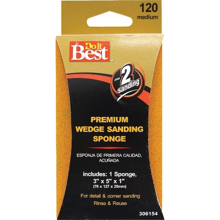Do It Best Premium Wedge 3'' x 5'' x 1'' 120 Grit Medium Sanding Sponge 7345004