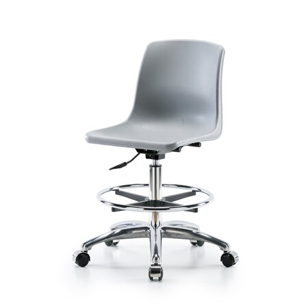 Blue Ridge Ergonomics Polypropylene Shell Chair Chrome - Medium Bench Height with Chrome Foot Ring & Casters in Gray SMBCH-CR-CF-NBCC-GRY