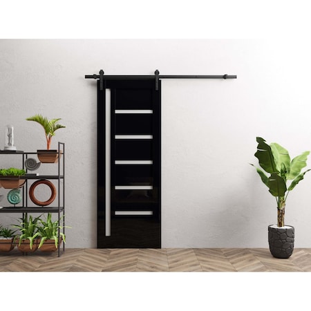 Sartodoors Barn Door 36x80 inches Black Solid Core Modern Interior QUADRO4088BD-B-GLB-36
