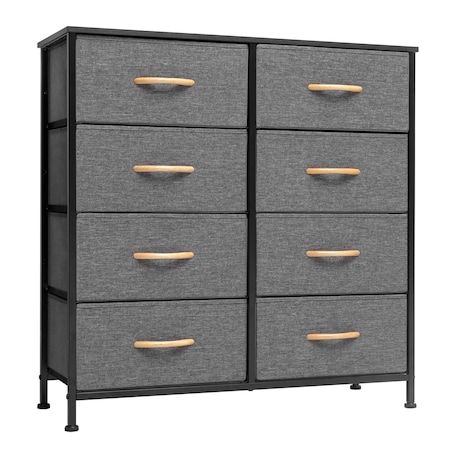 Homeroots 32" Gray and Black Steel and Fabric Eight Drawer Chest 484691