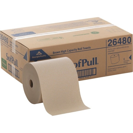 Georgia-Pacific Sofpull Hardwound Paper Towels, 1 Ply, Continuous Roll Sheets, 1000 ft, Brown, 6 PK 26480