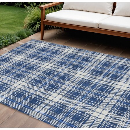 Homeroots 9' X 12' Navy Blue And Ivory Plaid Washable Indoor Outdoor Area Rug 597121
