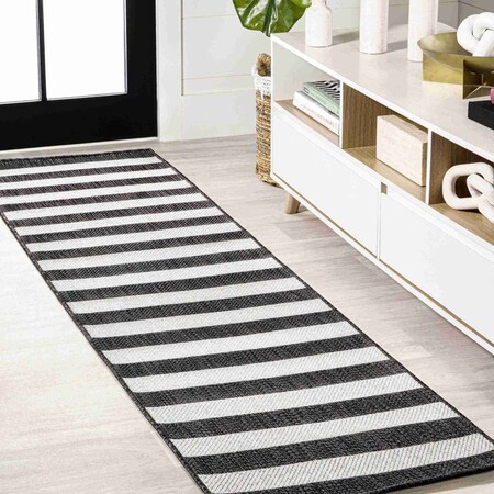 Jonathan Y Negril Two-Tone Wide Stripe Black/Cream 2 ft. x 8 ft. Indoor/Outdoor Runner Rug SMB203C-28