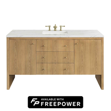 James Martin Vanities Hudson 60 in. Single Vanity, Light Natural Oak w/ 3 CM Ethereal Noctis Top 435-V60S-LNO-FENC