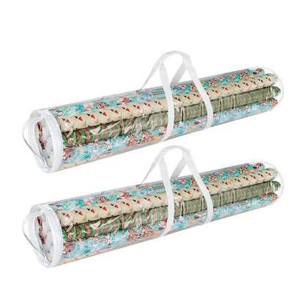 Elf Stor Wrapping Paper Storage Organizers for 50 Rolls of Gift Wrap Clear Totes with Handles, 2PK 83-DT5054
