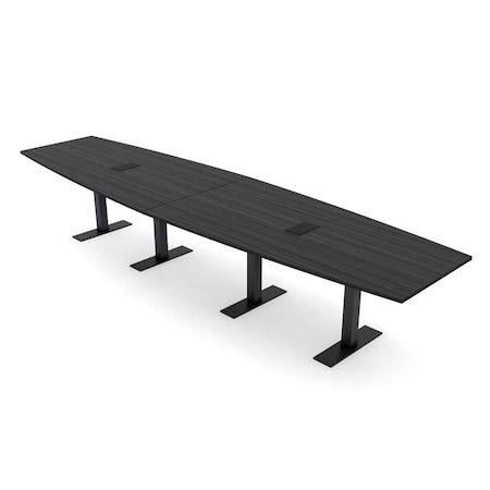 Skutchi Designs 14ft Conference Table With Power Unit | 14 Person Modular Boat Meeting Table | Harmony Series HAR-BOT-48X168-T.BK-WA7949-EBLK