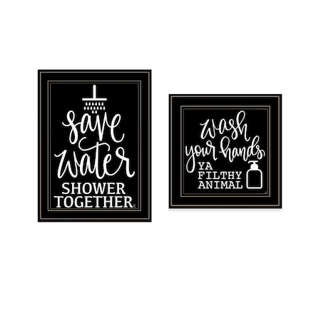 Homeroots Set Of Two Wash Up Black Framed Print Bathroom Wall Art, 2PK 407998