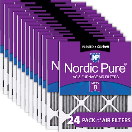 Nordic Pure 16x16x1 Plus Carbon Pleated Air Filter, High Capacity, MERV 8, 24 PK 16x16x1PM8C-24