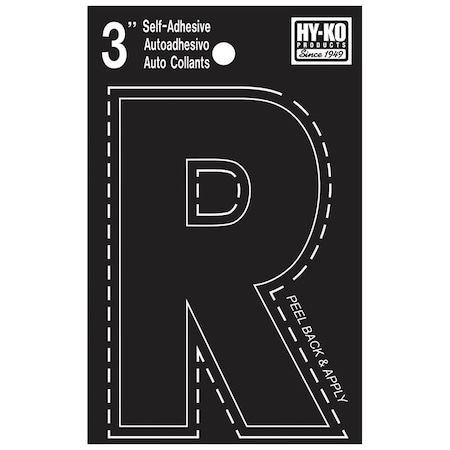 Hy-Ko 30400 Series Die-Cut Letter, Character: R, 3 in H Character, Black Character, Vinyl 30428