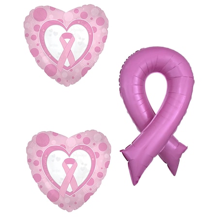 Loonballoon Breast Cancer Awareness Pink Bow Ribbon Heart 3 Mylar Balloons Kit Set B01FTXP7N2