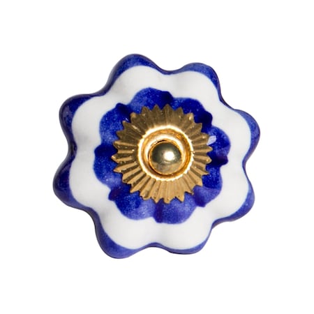 Homeroots 1.5" X 1.5" X 1.5" White Blue And Gold Knobs, 12PK 321666