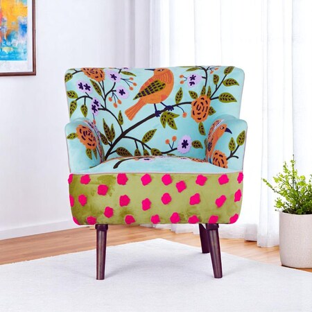 Homeroots 32" Blue Green Orange Pink and Brown Floral Arm Chair 565085