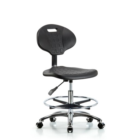 Blue Ridge Ergonomics Erie Med Bench Chair, Chrome, CF, Casters, No Arms, 20" to 28" Height, Black; Blue BR-TPMBCH-CR-A0-CF-CC