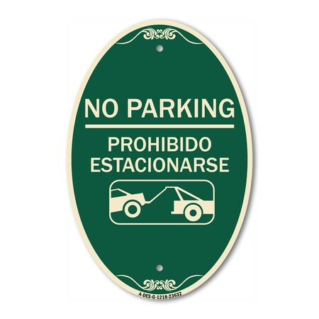 Signmission No Parking - Prohibido Estacionarse With Car, 12 In X 18 In Architectural, Heavy Gauge Aluminum A-OV-G-1218-23632