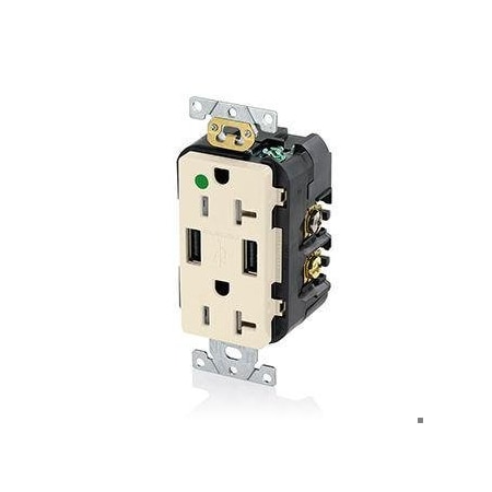 Leviton H.G. Duplex Recept W/USB, Lt Alm, 20 Amp T5832-HGT