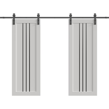 Sartodoors Double Barn Door 64 x 80 inches, BASIC 4906 White with Black Glass, 13FT Rail Track Set, Solid Pa BASIC4906DB-B-WS-64