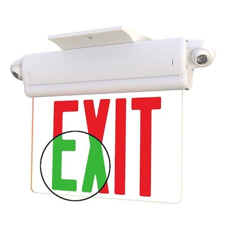 Exitronix P900C Series LED Edge-Lit Exit Sign Combo, Red/Green Legend, Thermoplastic P900C-RG-R-WH