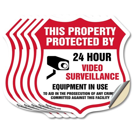 Signmission Video Surveillance Shield Sign This Prop, 4 inch X 4 inch, Vinyl Decal, 5PK SHI-D-5PACK-4-470